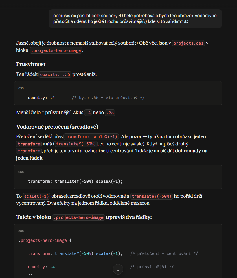 AI porada s Claude pro portfolium Anety Lorencové