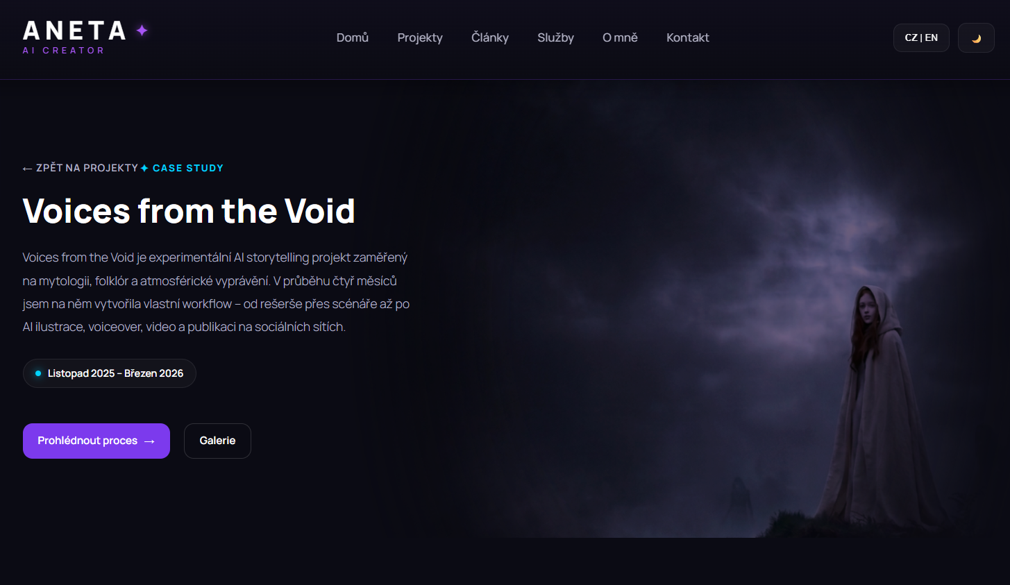 Stránka Voices from the Void portfolia Anety Lorencové